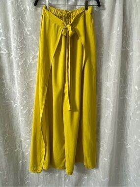 FBS Beach Pants Open Leg Bright Yellow Wrap Wide-Leg Pants Small/XS